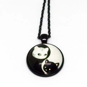 Jewelry - YIN-YANG CATS NECKLACE - Zen Kitty Cabochon Peace Jewelry - YIN-YANG CATS NECKLACE - Zen Kitty Cabochon Peace